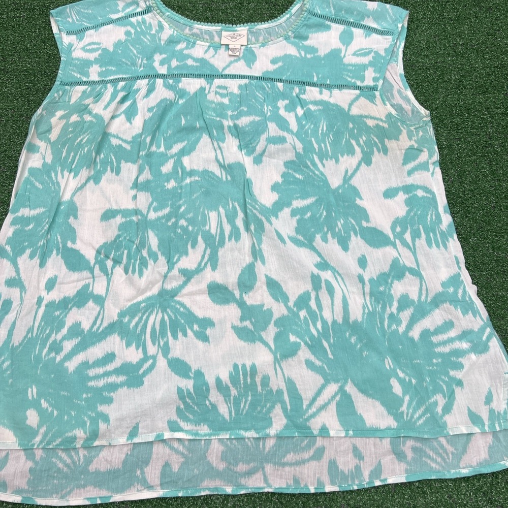 St John's Bay Women's Sleeveless Blouse Tank Top Teal Blue White‎ Size Large